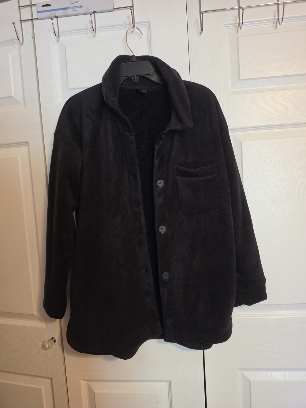 Women's Cuddl Duds Black Plush Button-Front Teddy Jacket